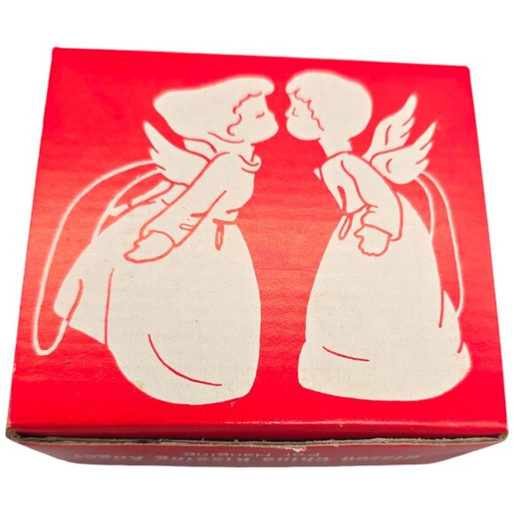 Vintage Kissing Angel Glazed Ornament Set Porcelain Figurine Original Box - Picture 8 of 11